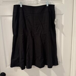 NEW Brandon Thomas Midi Skirt Women's 14 Black Linen Blend Classic Fit Flare‎